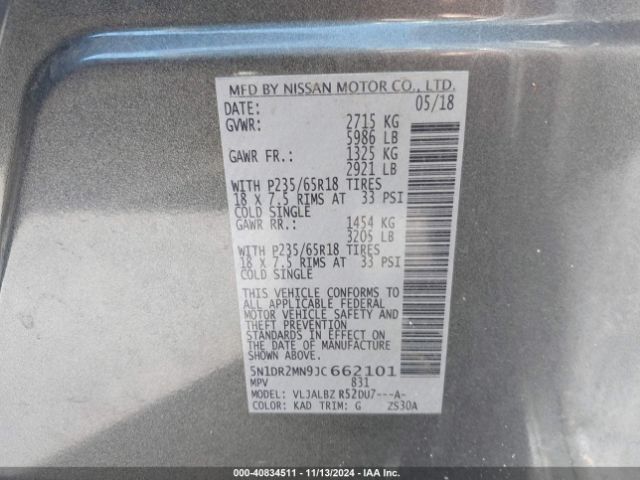 5N1DR2MN9JC662101 Nissan Pathfinder S