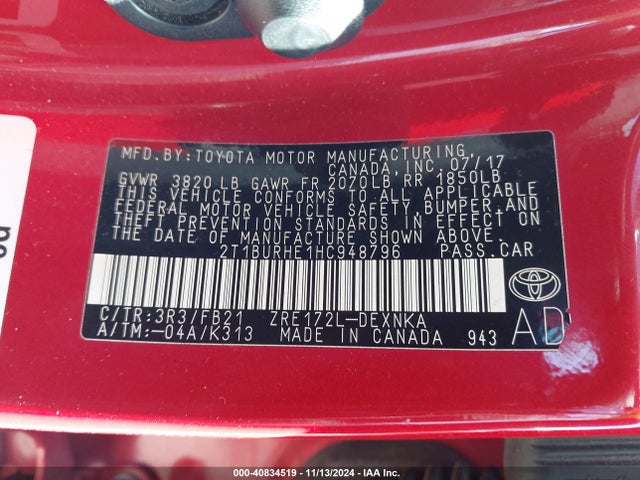 Toyota COROLLA LE 2017 2T1BURHE1HC948796 Image 9