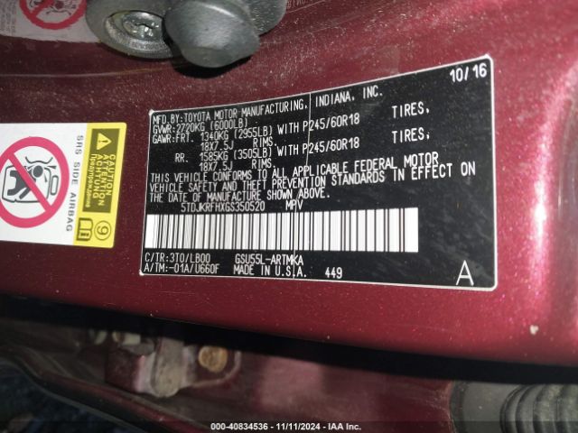 5TDJKRFHXGS350520 Toyota Highlander Xle V6