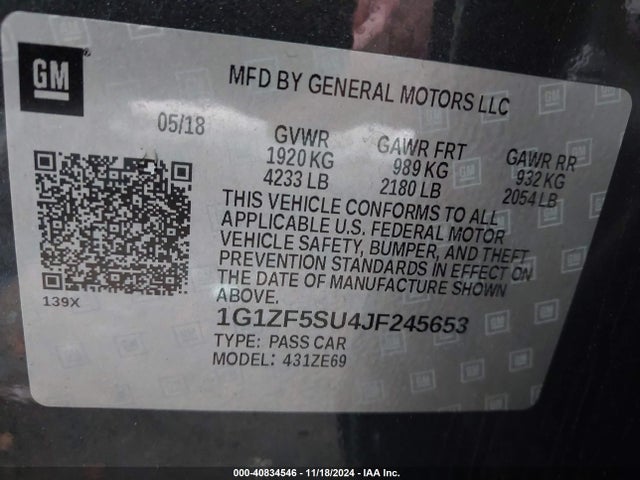 1G1ZF5SU4JF245653 Chevrolet MALIBU HYBRID