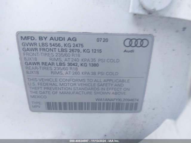 WA1ANAFYXL2094674 Audi Q5 Premium 45 Tfsi Quattro S Tronic/titanium Premium 45 Tfsi Quattro S Tronic