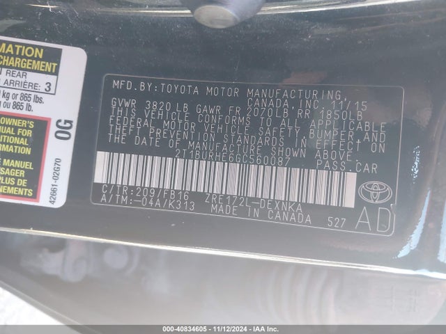 Toyota COROLLA LE 2016 2T1BURHE6GC560087 Image 9