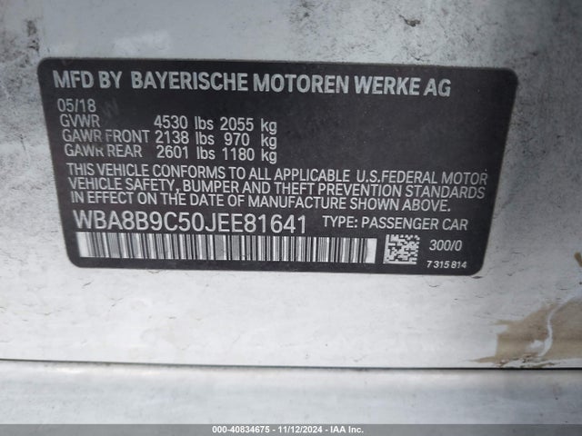 BMW 330I 2018 WBA8B9C50JEE81641 Image 9