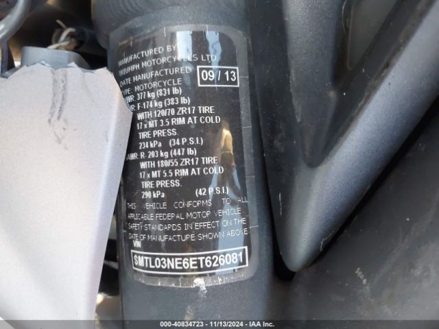 2014 TRIUMPH MOTORCYCLE STREET TRIPLE SMTL03NE6ET626081 Photo 9