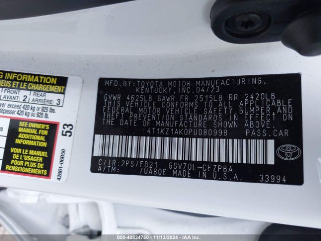 4T1KZ1AK0PU080998 Toyota CAMRY TRD