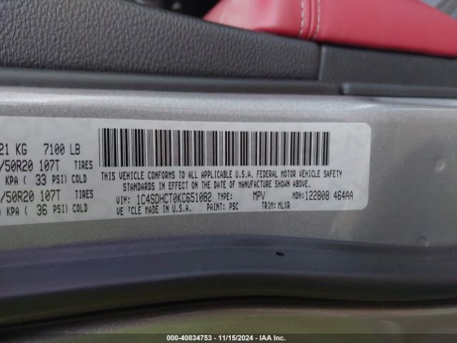 1C4SDHCT0KC651082 Dodge Durango R/t Rwd