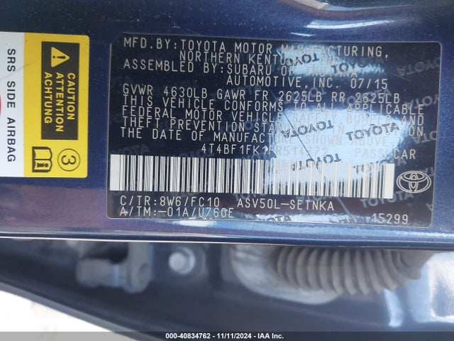 Toyota CAMRY LE 2015 4T4BF1FK1FR514772 Image 9