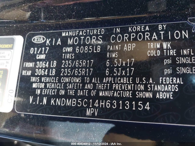 KIA SEDONA LX 2017 KNDMB5C14H6313154 Image 9