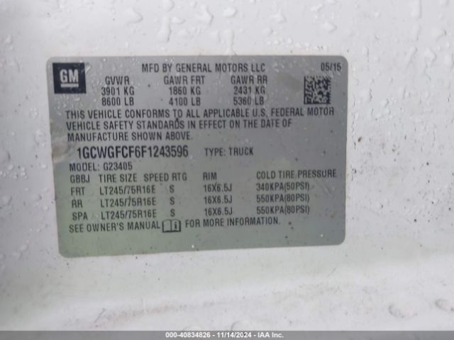 1GCWGFCF6F1243596 Chevrolet Express 2500 Work Van
