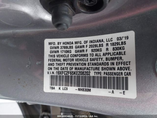 19XFC2F65KE208202 Honda Civic Lx