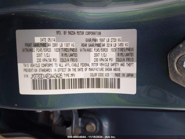 JM3TB3DV4E0443426 Mazda Cx-9 Grand Touring