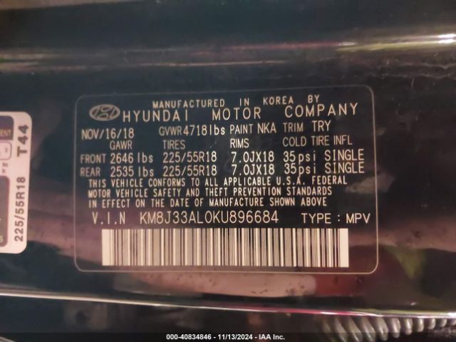 KM8J33AL0KU896684 Hyundai TUCSON SEL