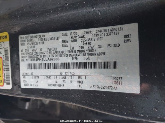 1FTER4FH5LLA92886 Ford Ranger Xlt