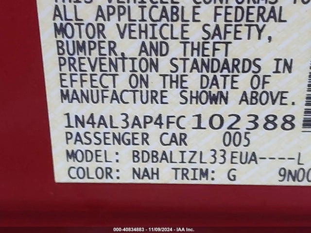 Nissan Altima 2.5 Sv 2015 1N4AL3AP4FC102388 Image 9