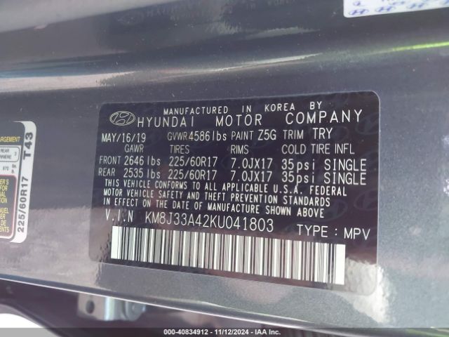 KM8J33A42KU041803 Hyundai Tucson Value
