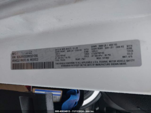 3C6LRVDG8ME521396 RAM Promaster 2500 High Roof 159 Wb