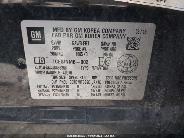 KL4CJFSB3GB666368 Buick Encore Convenience