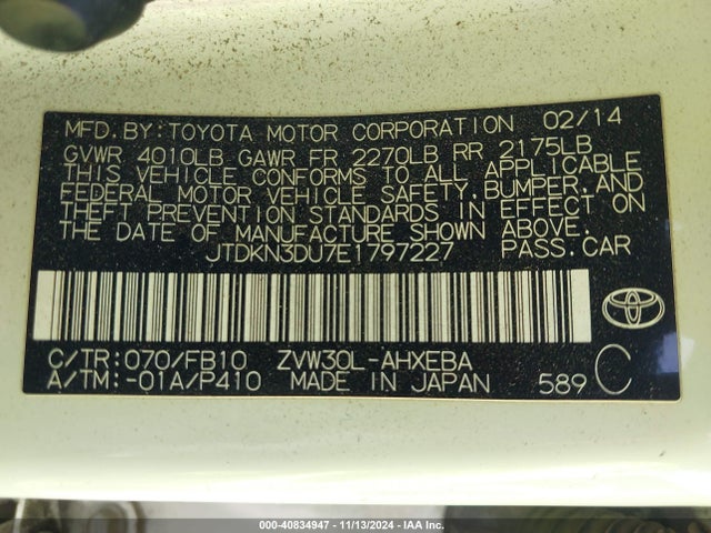Toyota Prius Two 2014 JTDKN3DU7E1797227 Image 9