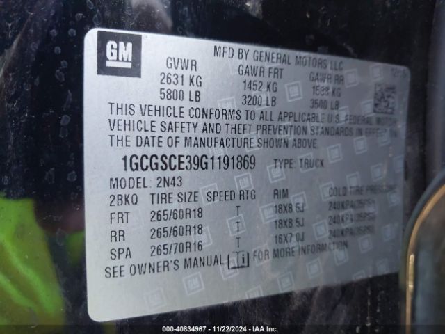 1GCGSCE39G1191869 Chevrolet Colorado Lt