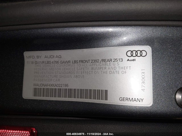 Продажа на аукционе авто 2019 Audi A4 45 Premium, vin: WAUDNAF4XKA022195, номер лота: 40834975