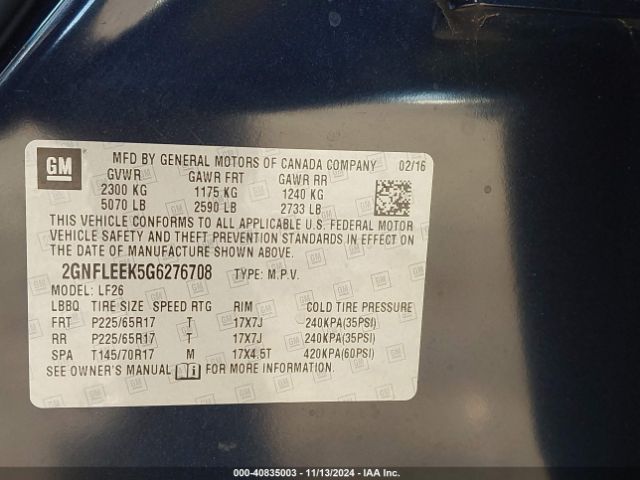 2GNFLEEK5G6276708 Chevrolet EQUINOX LS