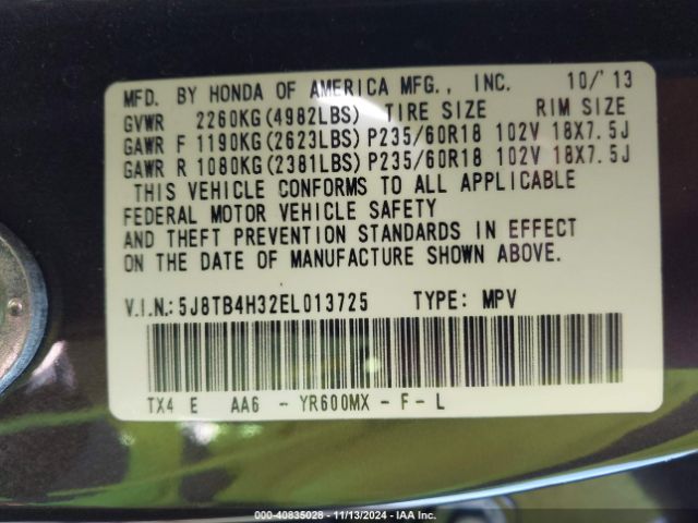 5J8TB4H32EL013725 Acura RDX