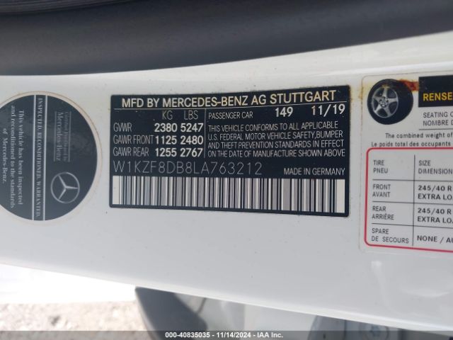 W1KZF8DB8LA763212 Mercedes-Benz E 350
