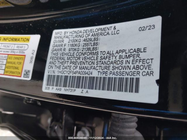 1HGCY2F54PA009424 Honda Accord Hybrid Sport