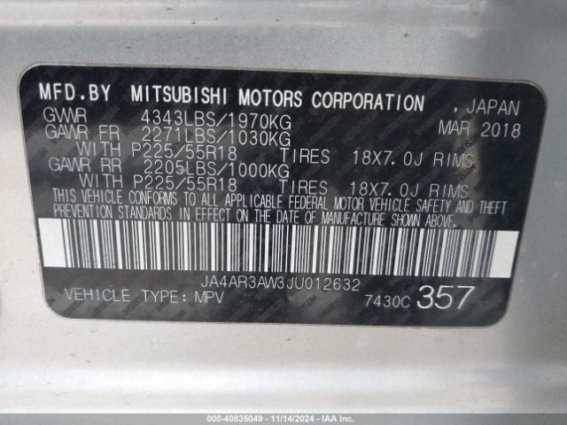 JA4AR3AW3JU012632 Mitsubishi Outlander Sport 2.4 Se