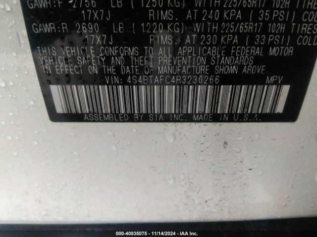 4S4BTAFC4R3230266 Subaru Outback Premium