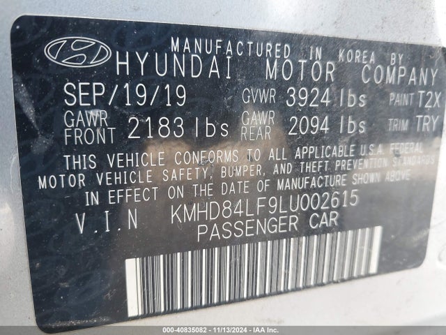 KMHD84LF9LU002615 Hyundai Elantra Value Edition