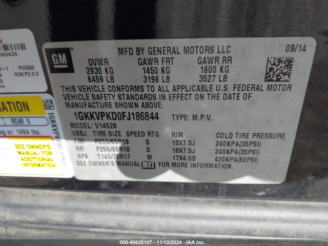1GKKVPKD0FJ186844 GMC Acadia Sle-2