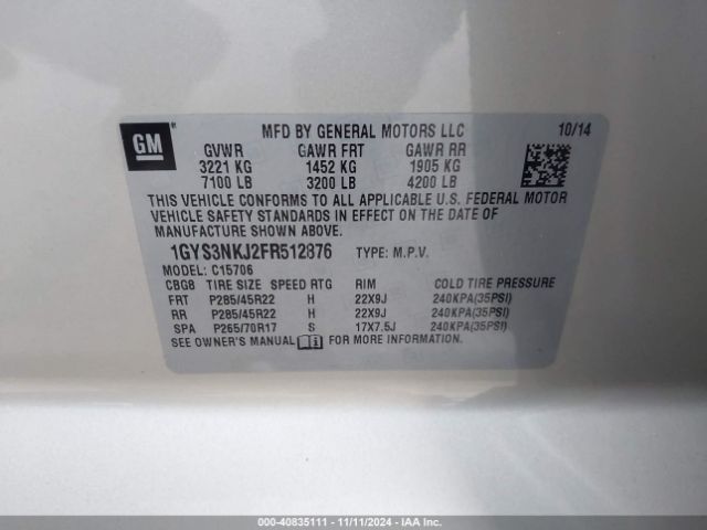 1GYS3NKJ2FR512876 Cadillac Escalade Premium
