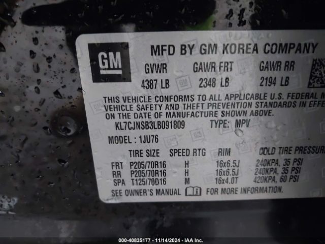 KL7CJNSB3LB091809 Chevrolet Trax Awd Ls