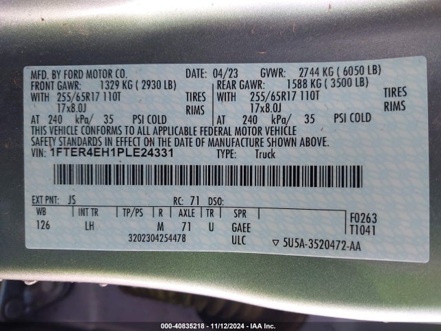1FTER4EH1PLE24331 Ford Ranger Xlt
