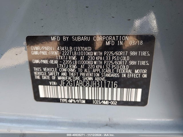 Subaru Crosstrek 2.0i Premium 2018 JF2GTABC8JH311716 Image 9