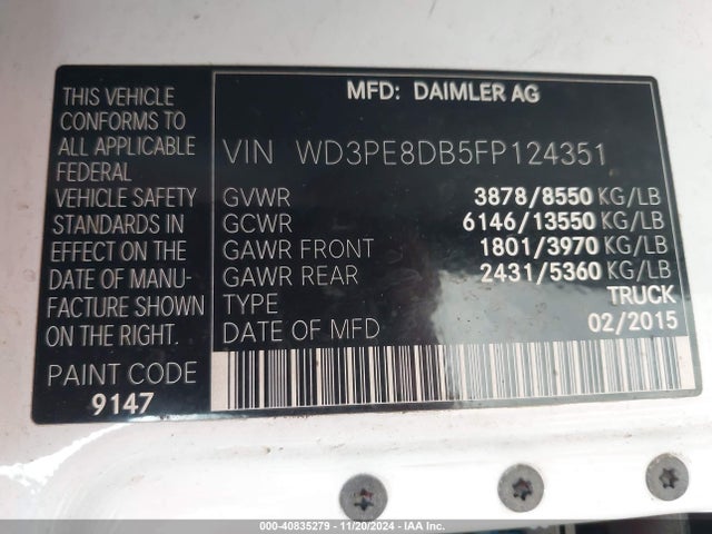 WD3PE8DB5FP124351 Mercedes-Benz Sprinter 2500 High Roof