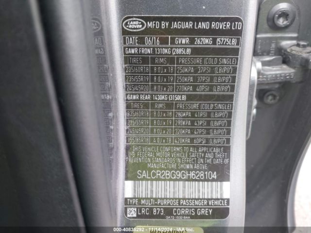 SALCR2BG9GH628104 Land Rover Discovery Sport Hse