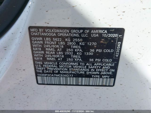 1V2DP2CA7MC539277 Volkswagen Atlas 2.0t Se