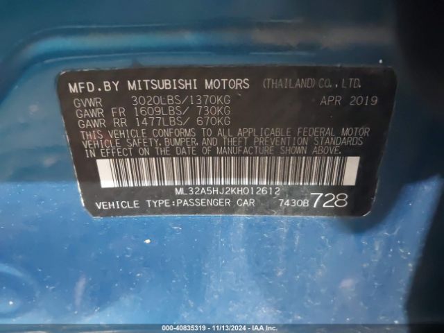 ML32A5HJ2KH012612 Mitsubishi MIRAGE LE