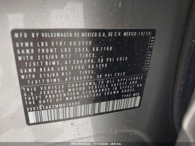 3VV1B7AX2MM018698 Volkswagen Tiguan 2.0t S
