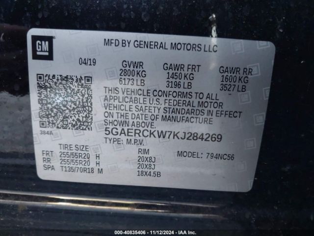 5GAERCKW7KJ284269 Buick Enclave Fwd Premium
