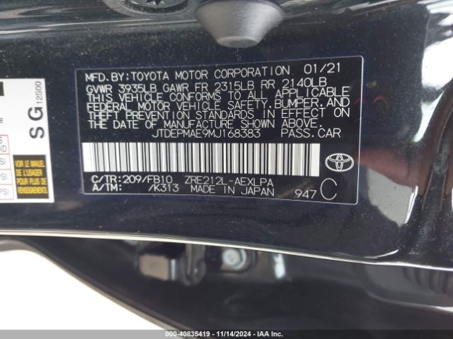 JTDEPMAE9MJ168383 Toyota COROLLA LE