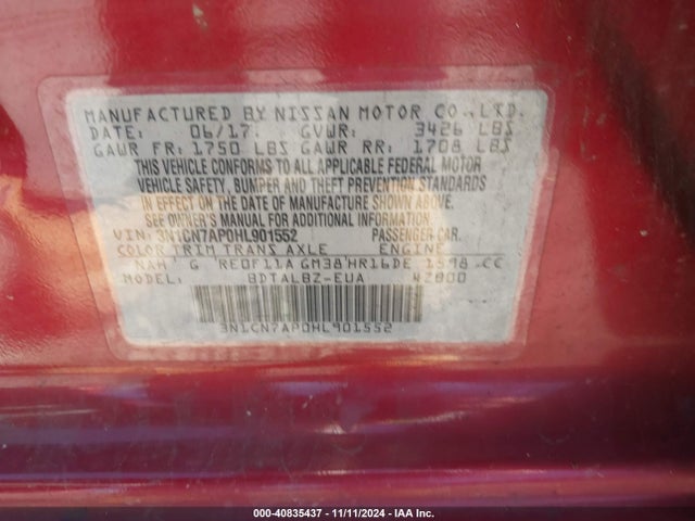 Nissan Versa 1.6 Sv 2017 3N1CN7AP0HL901552 Image 9