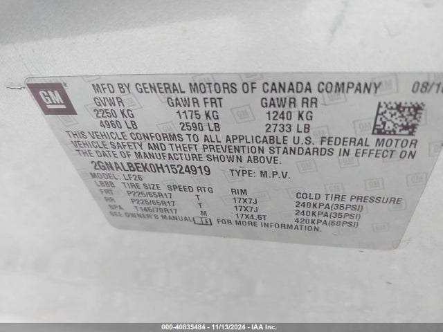 Chevrolet EQUINOX LS 2017 2GNALBEK0H1524919 Image 9