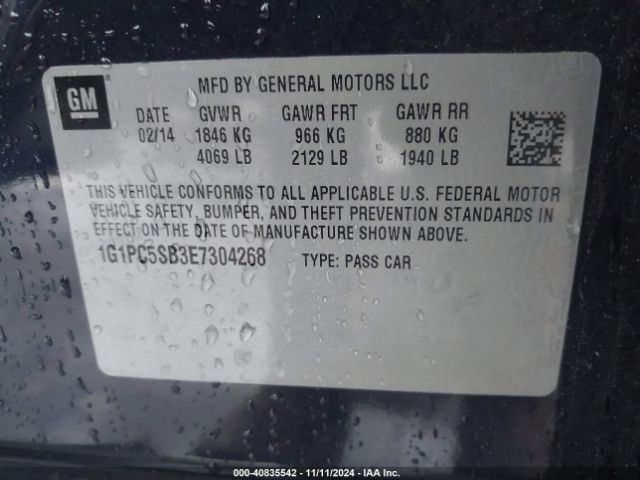 1G1PC5SB3E7304268 Chevrolet Cruze 1lt Auto