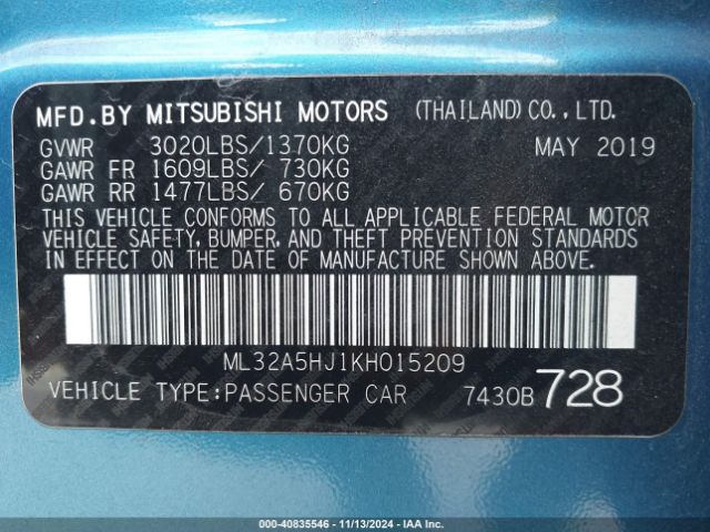 ML32A5HJ1KH015209 Mitsubishi MIRAGE LE