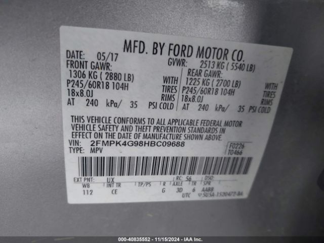 2FMPK4G98HBC09688 Ford EDGE SE