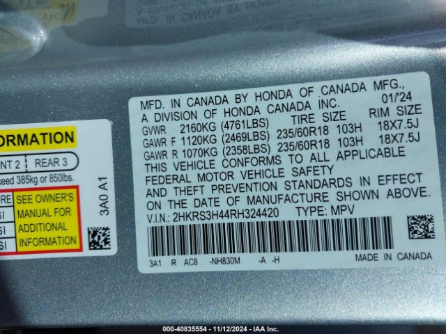 2HKRS3H44RH324420 Honda Cr-v Ex 2wd