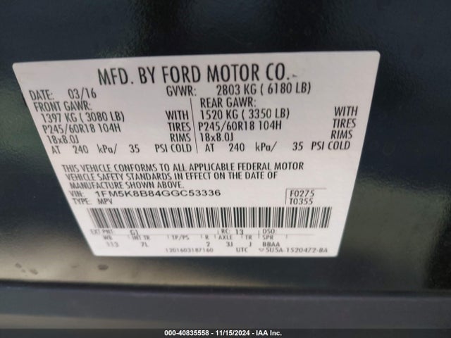 Ford Explorer 2016 1FM5K8B84GGC53336 Image 9